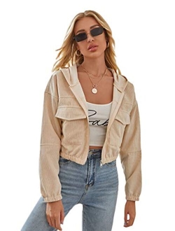 Women's Long Sleeve Button Up Corduroy Jacket Coat