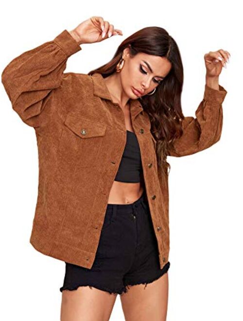 Floerns Women's Long Sleeve Button Up Corduroy Jacket Coat