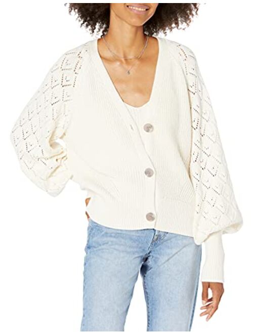 The Drop Women's Divya Pointelle Full Sleeve Cardigan Sweater