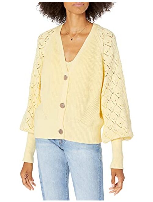 The Drop Women's Divya Pointelle Full Sleeve Cardigan Sweater