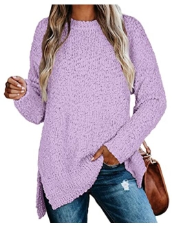 NIASHOT Womens Sweaters Crewneck Long Sleeve Side Slit Tunic Tops for Leggings