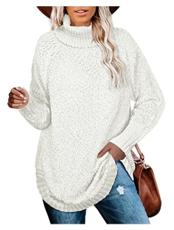 NIASHOT Womens Sweaters Crewneck Long Sleeve Side Slit Tunic Tops for Leggings