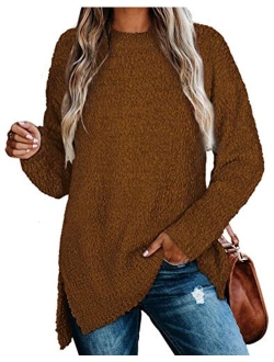 NIASHOT Womens Sweaters Crewneck Long Sleeve Side Slit Tunic Tops for Leggings