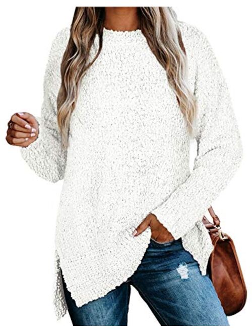 NIASHOT Womens Sweaters Crewneck Long Sleeve Side Slit Tunic Tops for Leggings