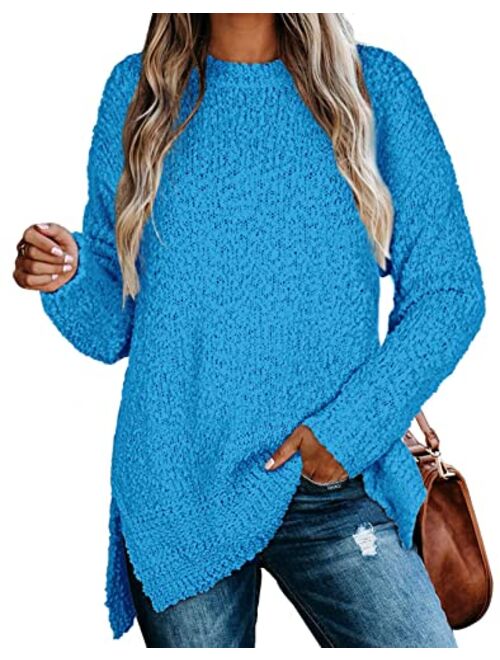 NIASHOT Womens Sweaters Crewneck Long Sleeve Side Slit Tunic Tops for Leggings