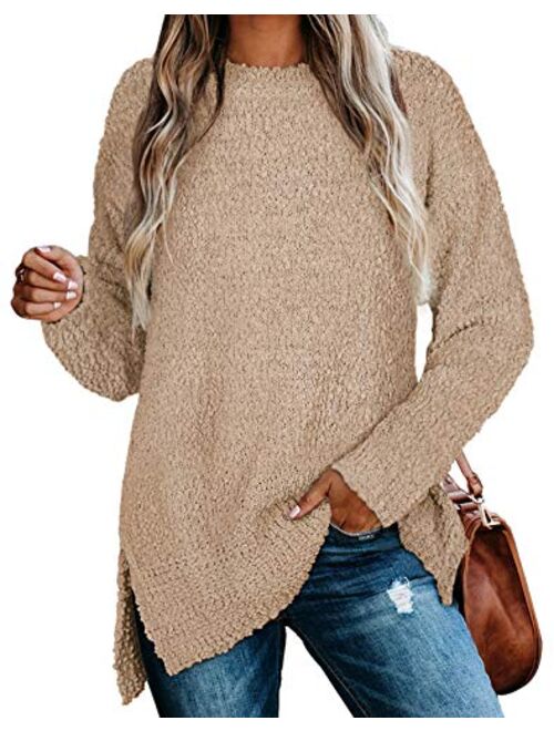 NIASHOT Womens Sweaters Crewneck Long Sleeve Side Slit Tunic Tops for Leggings