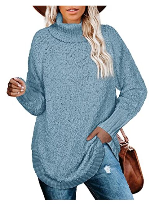 NIASHOT Womens Sweaters Crewneck Long Sleeve Side Slit Tunic Tops for Leggings