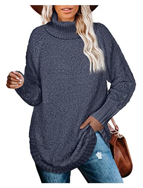 NIASHOT Womens Sweaters Crewneck Long Sleeve Side Slit Tunic Tops for Leggings