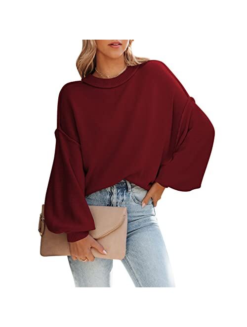 HAPCOPE Women's Oversized Sweater Crewneck Batwing Sleeve Side Slit Ribbed Knit Pullover Sweaters Tunic Tops