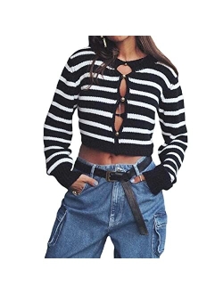 Kmbangi Women Button Down Sweater V Neck Cable Knit Crop Cardigan Cute Oversized Jumper Pullover Top Aesthetic Clothes