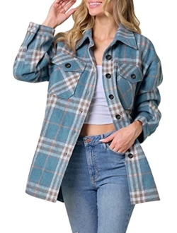 AUTOMET Womens Casual Plaid Shacket Wool Blend Button Down Long Sleeve Shirt Fall Jacket Shackets