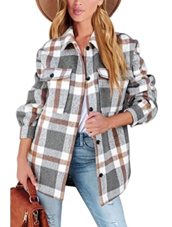 AUTOMET Womens Casual Plaid Shacket Wool Blend Button Down Long Sleeve Shirt Fall Jacket Shackets
