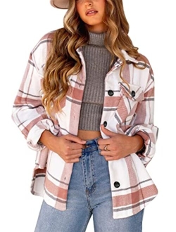 AUTOMET Womens Casual Plaid Shacket Wool Blend Button Down Long Sleeve Shirt Fall Jacket Shackets