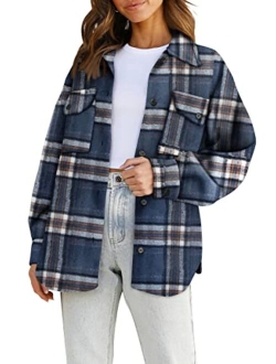 AUTOMET Womens Casual Plaid Shacket Wool Blend Button Down Long Sleeve Shirt Fall Jacket Shackets