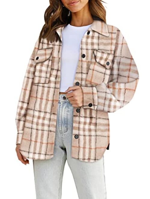 AUTOMET Womens Casual Plaid Shacket Wool Blend Button Down Long Sleeve Shirt Fall Jacket Shackets