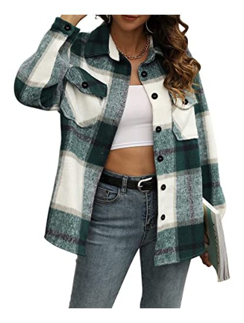 AUTOMET Womens Casual Plaid Shacket Wool Blend Button Down Long Sleeve Shirt Fall Jacket Shackets