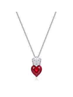 CDE Princess Queen Crown Necklace for Girls Women Love Heart Pendant Necklaces with Birthstone Crystal, Christmas Valentines Day Birthday Party Jewelry Gifts for Daughter