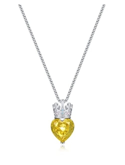 CDE Princess Queen Crown Necklace for Girls Women Love Heart Pendant Necklaces with Birthstone Crystal, Christmas Valentines Day Birthday Party Jewelry Gifts for Daughter