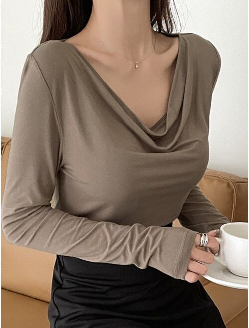 DAZY Solid Draped Neck Tee