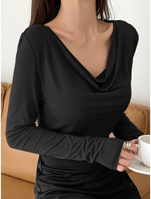 DAZY Solid Draped Neck Tee