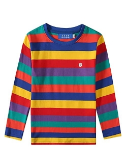 SSLR Big Boys Tshirts Crew Neck Casual Tee Long Sleeve Stripe T Shirts for Kids