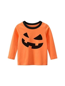 Mardonskey Kids Halloween Shirts Boys Halloween Tshirts Pumpkin Face Long Sleeve T-Shirts for Toddler Kids Boys Girls