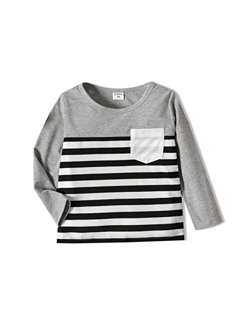 Patpat Toddler Boys Stripe Round Neck Long Sleeve T-Shirts Solid Colour Tops Tees for Boys 18 Months-6 Years