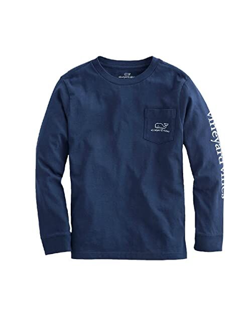 vineyard vines Kids' Long-Sleeve Vintage Whale Garment-Dyed Pocket Tee