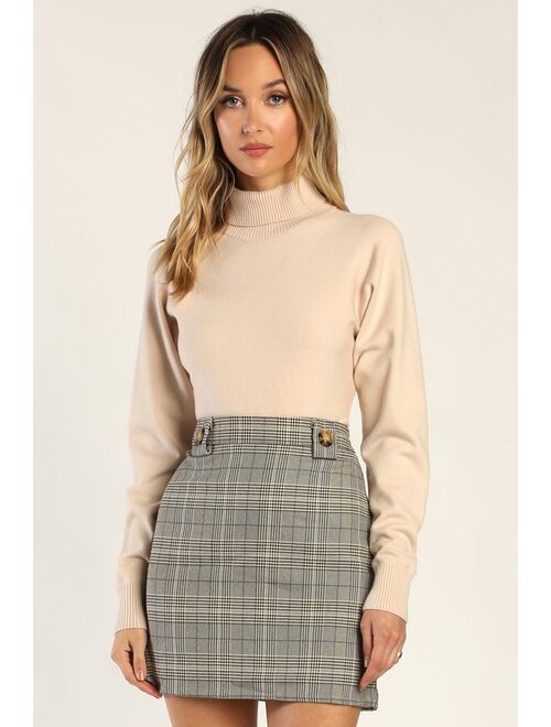 4TH & RECKLESS Brita Taupe Multi Plaid Mini Skirt