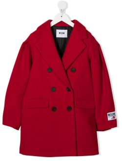 Kids logo-patch double-breasted peacoat