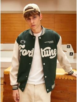 Shein Men Letter Embroidery Two Tone Varsity Jacket