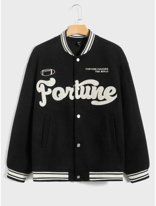 Shein Men Letter Embroidery Two Tone Varsity Jacket