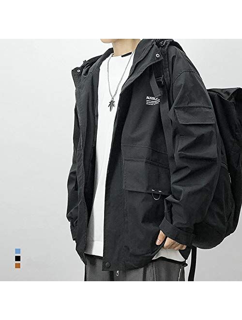 USTZFTBCL Japanese Streetwear Loose Plus Size Hooded Jacket Men Clothing Autumn Black Harajuku Coat Korean Clothes Male