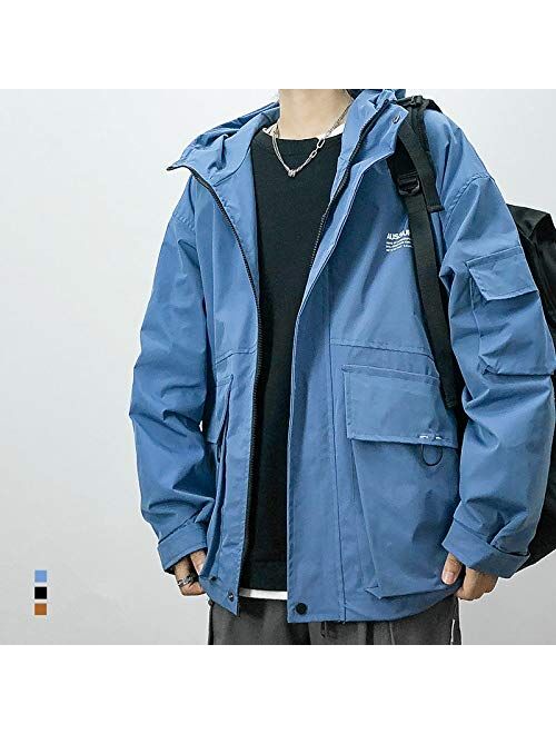 USTZFTBCL Japanese Streetwear Loose Plus Size Hooded Jacket Men Clothing Autumn Black Harajuku Coat Korean Clothes Male