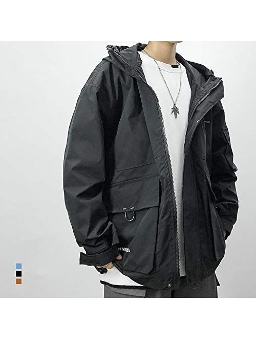 USTZFTBCL Japanese Streetwear Loose Plus Size Hooded Jacket Men Clothing Autumn Black Harajuku Coat Korean Clothes Male