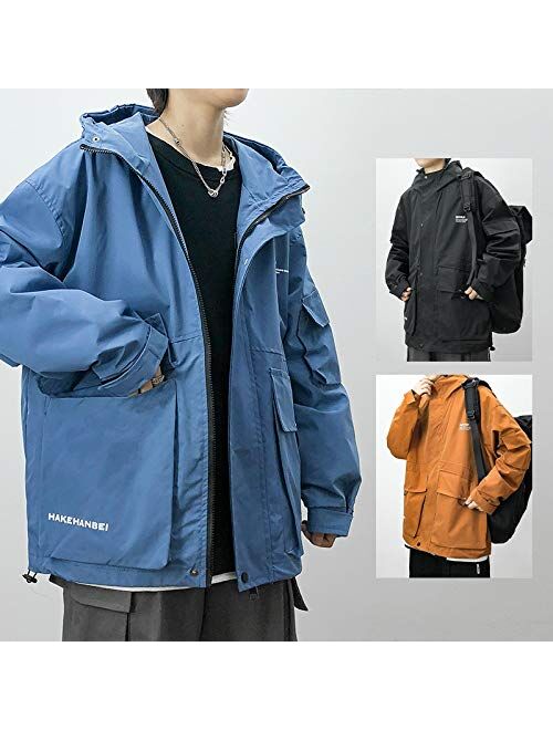 USTZFTBCL Japanese Streetwear Loose Plus Size Hooded Jacket Men Clothing Autumn Black Harajuku Coat Korean Clothes Male