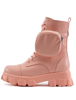 Monalisa Combat Boots for Women, Platform Boots with Chunky Block Heels, Womens High Tops Boots