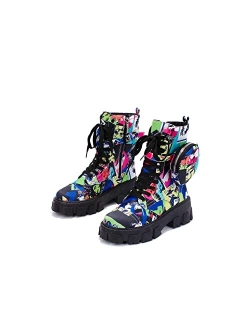 Monalisa Combat Boots for Women, Platform Boots with Chunky Block Heels, Womens High Tops Boots