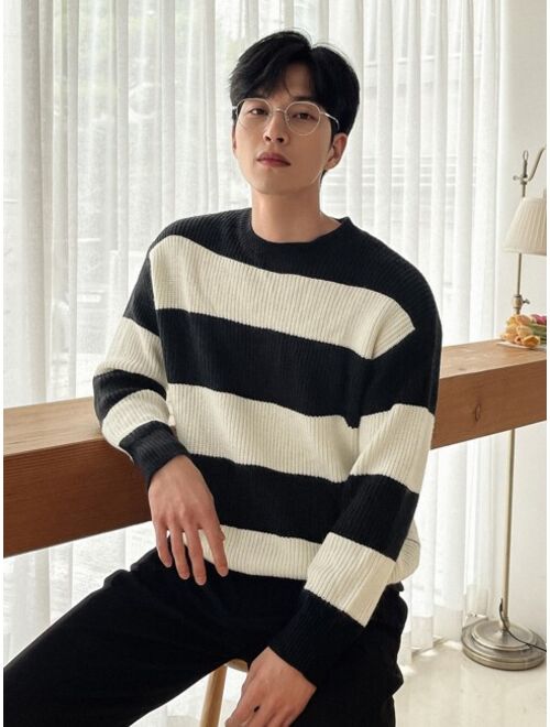 DAZY Men Striped Two Tone Drop Shoulder Sweater