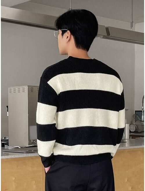 DAZY Men Striped Two Tone Drop Shoulder Sweater