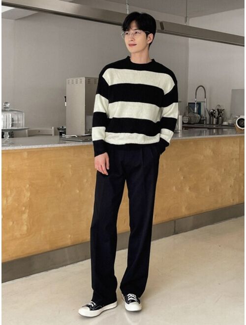 DAZY Men Striped Two Tone Drop Shoulder Sweater