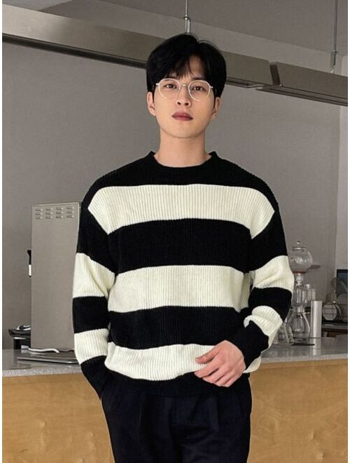 DAZY Men Striped Two Tone Drop Shoulder Sweater