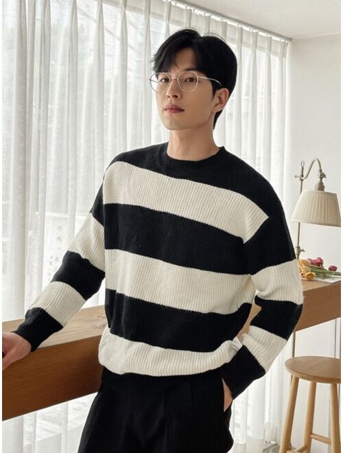 DAZY Men Striped Two Tone Drop Shoulder Sweater