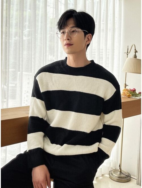 DAZY Men Striped Two Tone Drop Shoulder Sweater