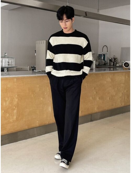 DAZY Men Striped Two Tone Drop Shoulder Sweater