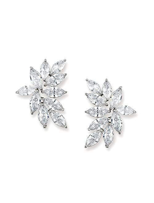 SWEETV Bridal Wedding Earrings for Brides Bridesmaid, Marquise Cubic Zirconia Rhinestone Cluster Earrings for Women, Prom