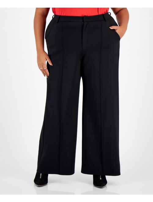 BAR III Plus Size High-Rise Wide-Leg Ponte-Knit Pants, Created for Macy's