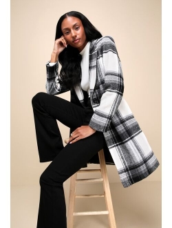 Cher Ivory Plaid Brushed Wool Coat