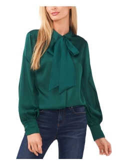 CECE Women's Long Sleeve Button-Up Bow Blouse