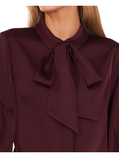 CECE Women's Long Sleeve Button-Up Bow Blouse